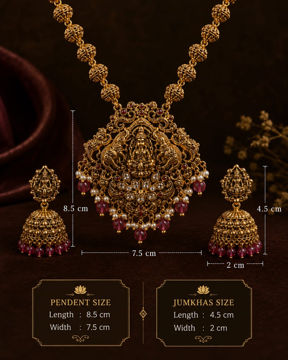 Royal Antique Goddess Lakshmi Temple Necklace Set with Jhumkas