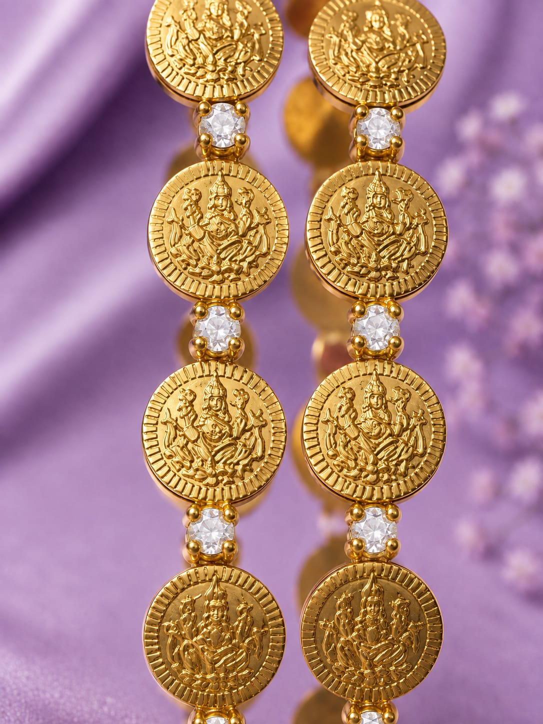 Antique Gold Lakshmi Coin Dangling Earrings with Pearl Accents