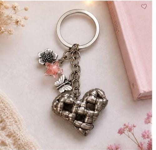 Handcrafted Cute Floral & Butterfly Heart Wire Keychain