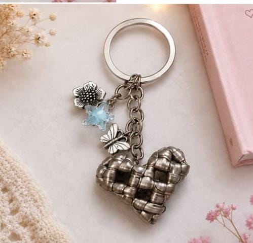Handcrafted Cute Floral & Butterfly Heart Wire Keychain