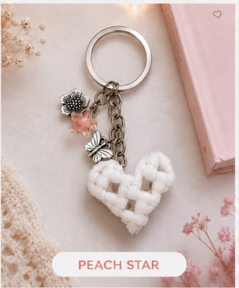 Handcrafted Cute Floral & Butterfly White Heart Wire Keychain
