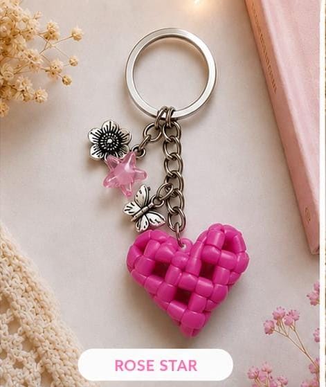 Handcrafted Cute Floral & Butterfly Pink Heart Wire Keychain