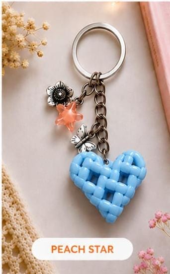 Handcrafted Cute Floral & Butterfly Blue Heart Wire Keychain