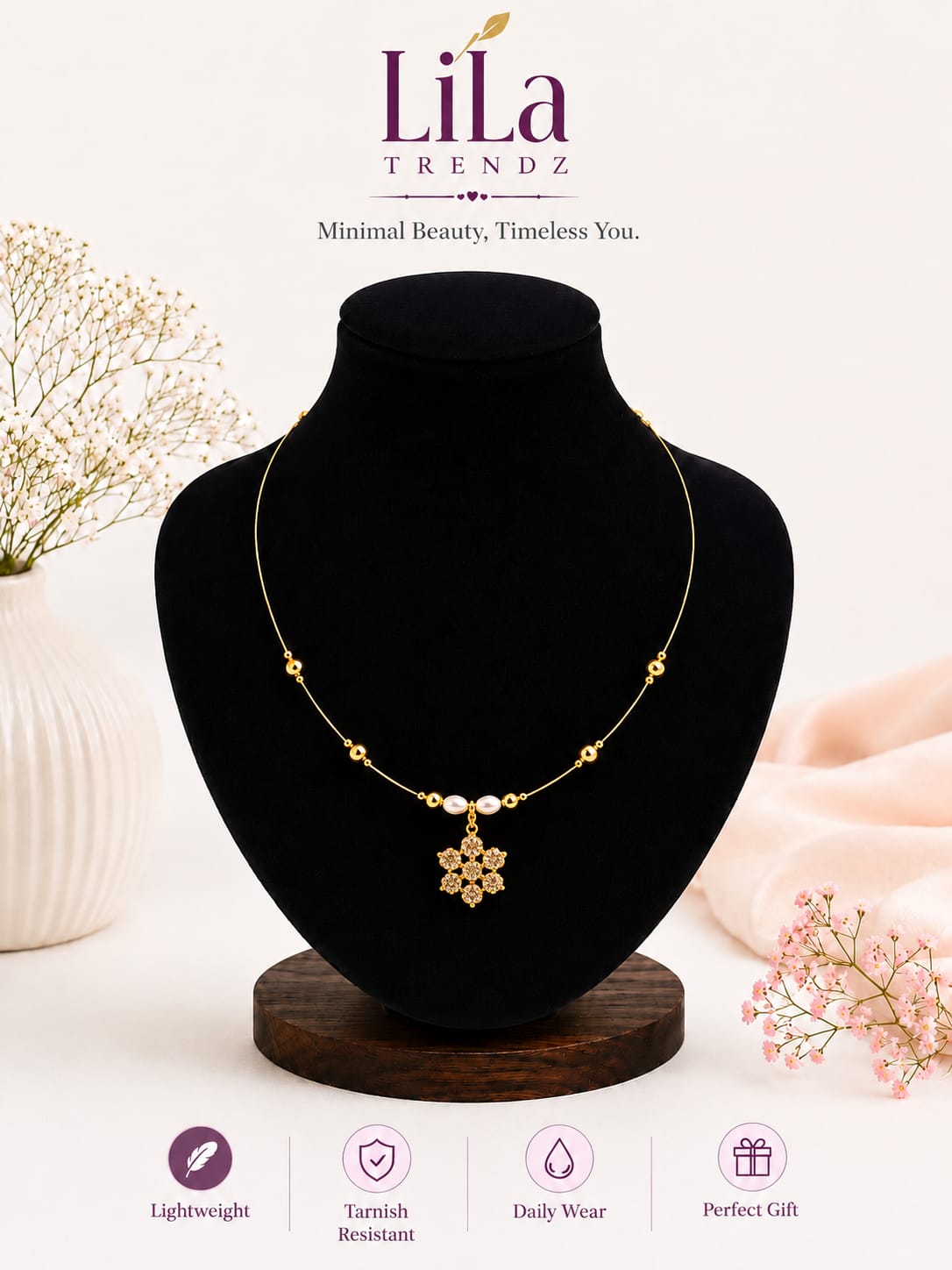 LiLa Trendz Floating Rose Pendant Necklace(Invisible Chain)