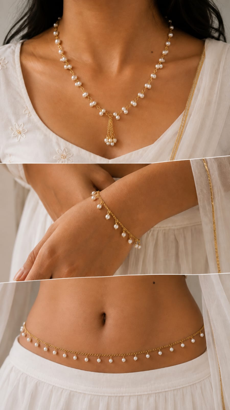 Handmade Pearl Jewellery Set | Elegant Pearl Necklace, Bracelet & Waist Chain | LiLa Trendz