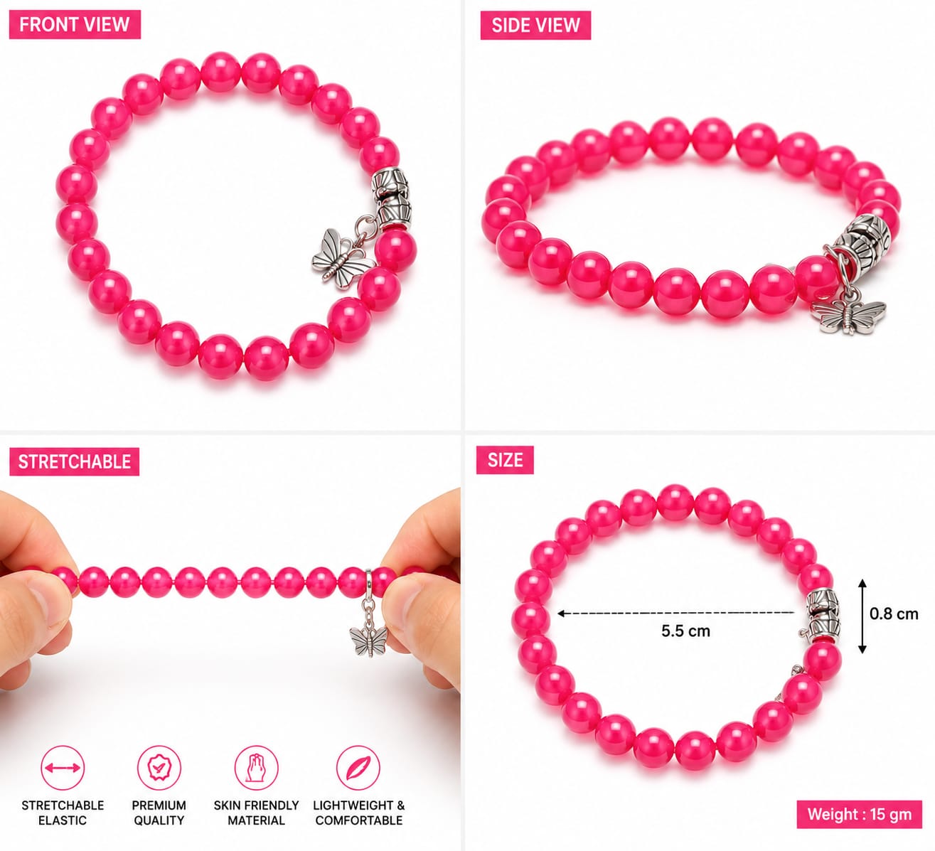 Coral Butterfly Charm Bracelet