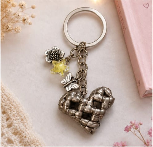 Handcrafted Cute Floral & Butterfly Heart Wire Keychain