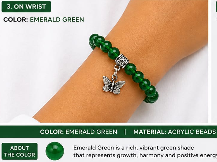 Lila Trendz Emerald Green Beaded Butterfly Charm Bracelet | Stretchable Elastic Bracelet for Women & Girls | Lightweight Daily Wear Gift
