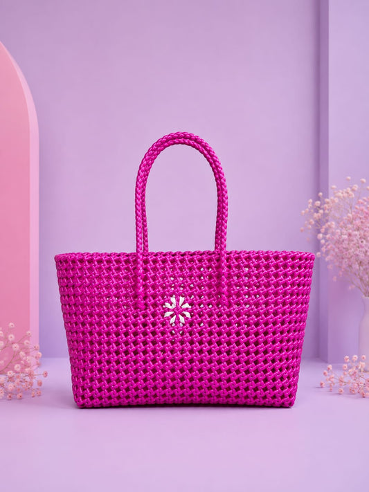 Lilatrendz Handcrafted Magenta Pink Wire Basket with White Floral Accent