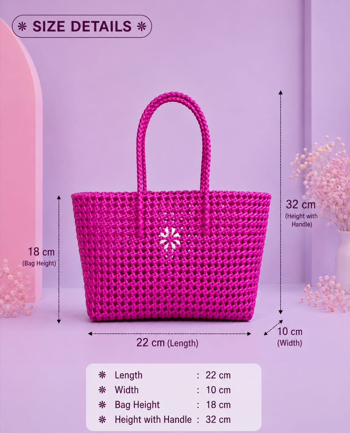 Lilatrendz Handcrafted Magenta Pink Wire Basket with White Floral Accent