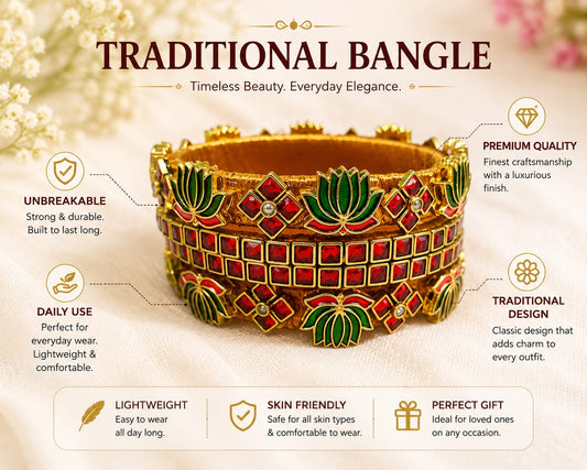 LiLa Trendz Traditional Lotus Kemp Stone Matte Bangle