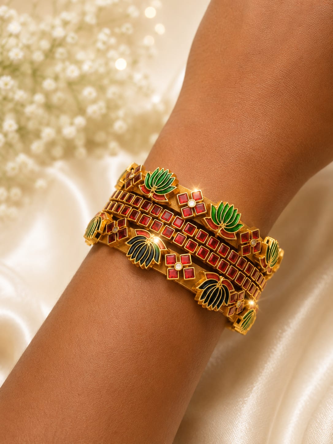 LiLa Trendz Traditional Lotus Kemp Stone Matte Bangle