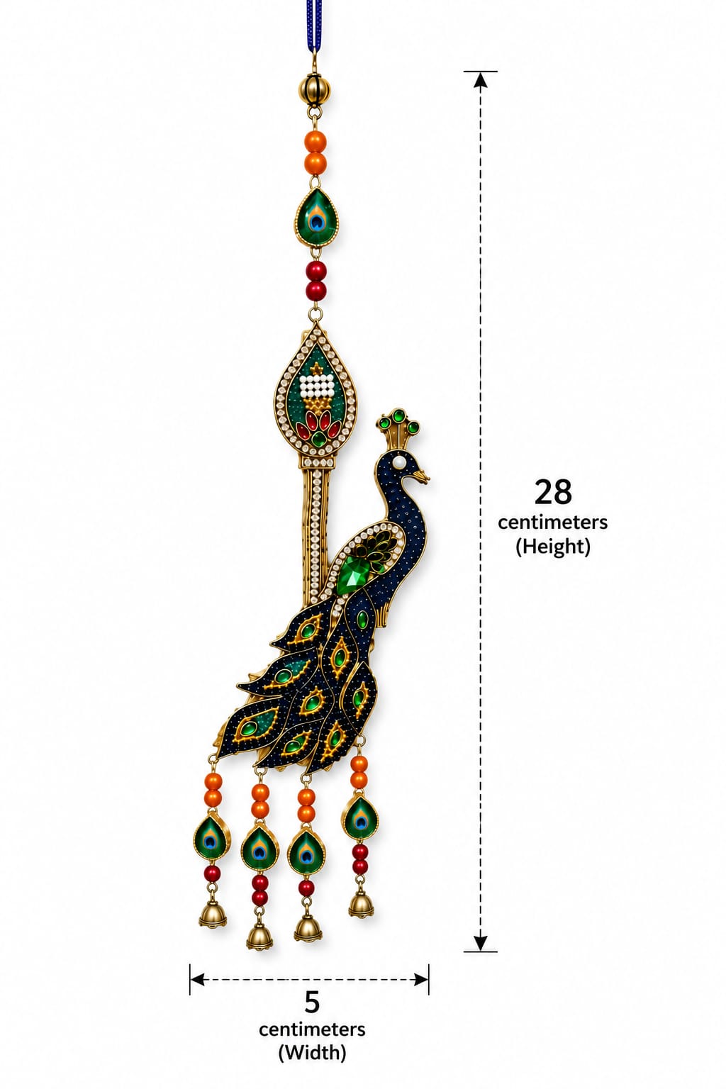 Peacock Wall Hanging Decorative Toran with Bells | Traditional Indian Home Décor | 28 cm