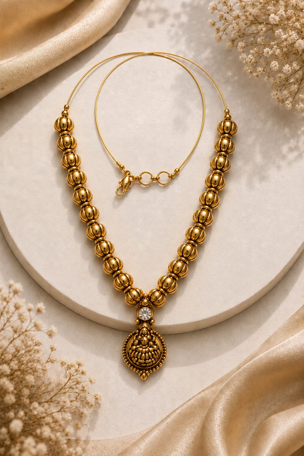 Lila Trendz Traditional Gold Tone Necklace Set with Matching Earrings | Elegant Lakshmi Design Jewellery