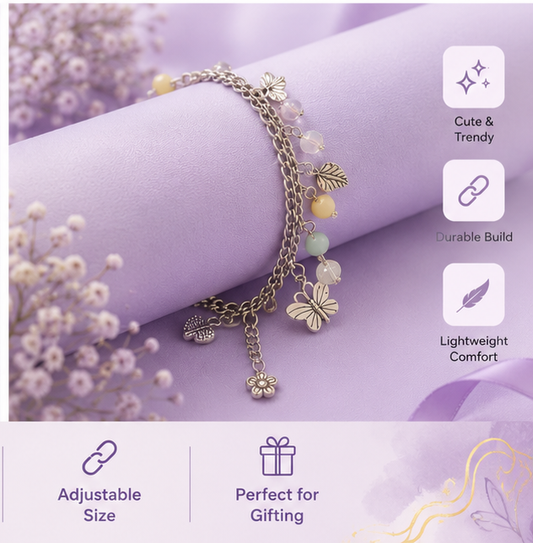 Lila Trendz Pastel Butterfly & Heart Charm Bracelet for Women