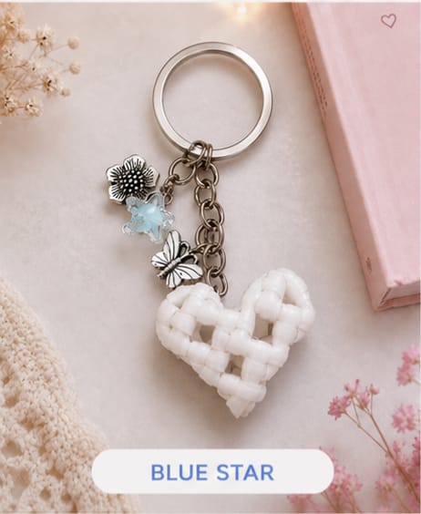 Handcrafted Cute Floral & Butterfly White Heart Wire Keychain