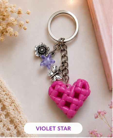 Handcrafted Cute Floral & Butterfly Pink Heart Wire Keychain