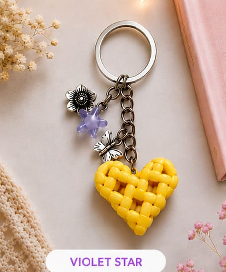 Handcrafted Cute Floral & Butterfly Yellow Heart Wire Keychain