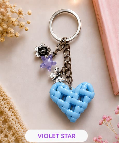 Handcrafted Cute Floral & Butterfly Blue Heart Wire Keychain