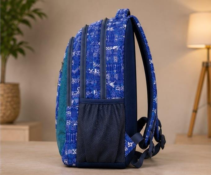 Lila Trendz  Premium Blue Geometric Print College Backpack for Men & Women
