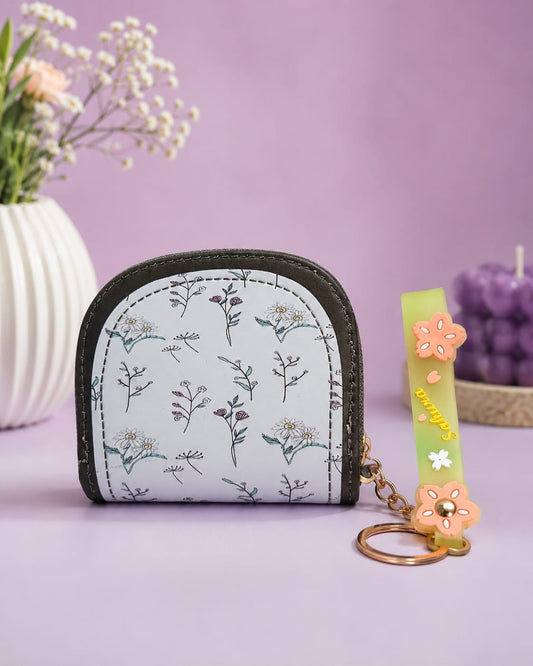 Floral Mini Zip Wallet for Women | Coin & Card Holder with Keychain 🌸
