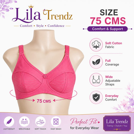 LiLa Trendz Women's Soft Cotton Everyday Comfort Bra - Pink (75 CMS)