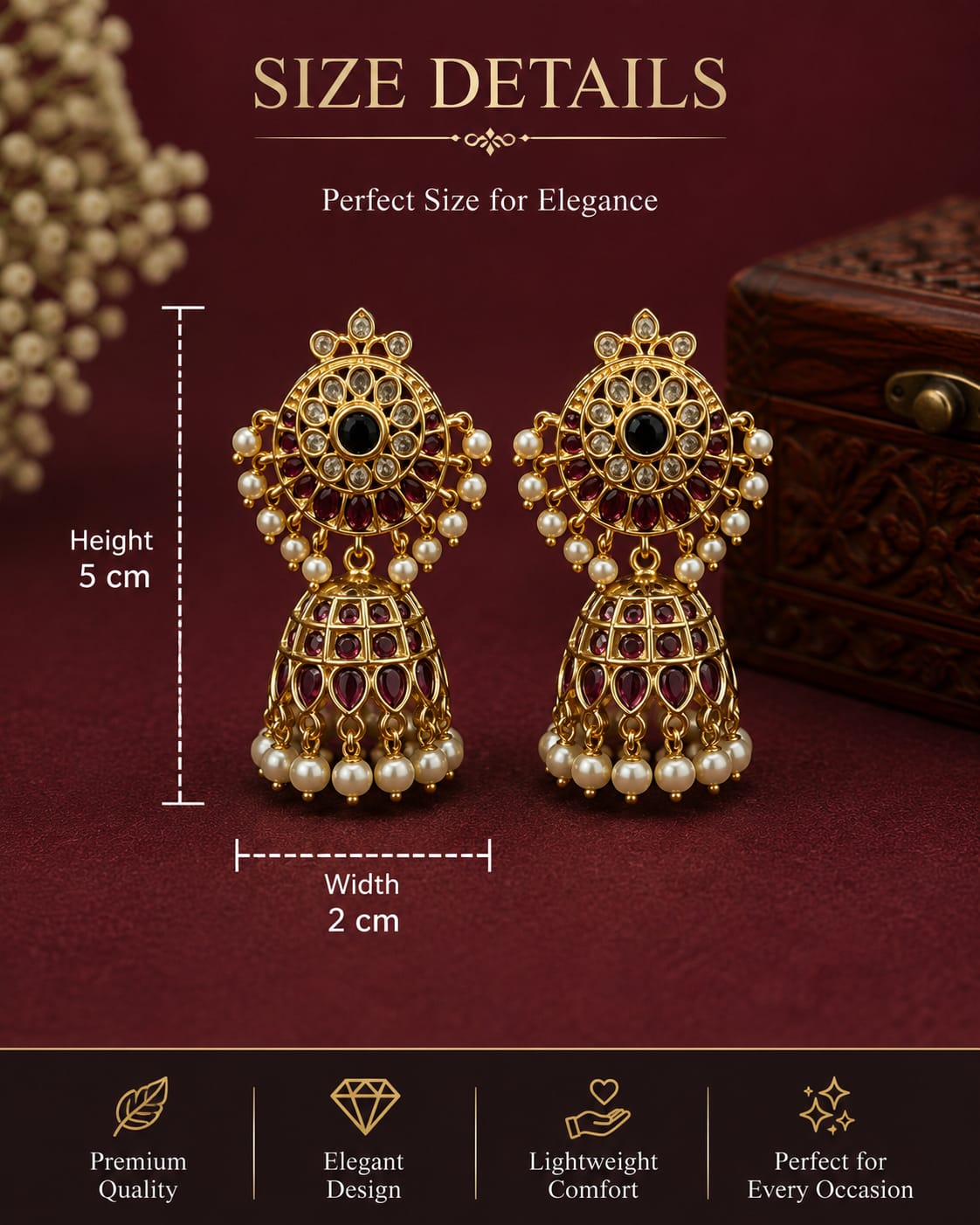 Royal Antique Lotus Temple Jhumka Earrings with Ruby, Green Stones & Pearl Drops