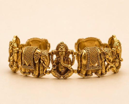 Antique Gold Plated Elephant Divine Temple Bangle (Set of 2)