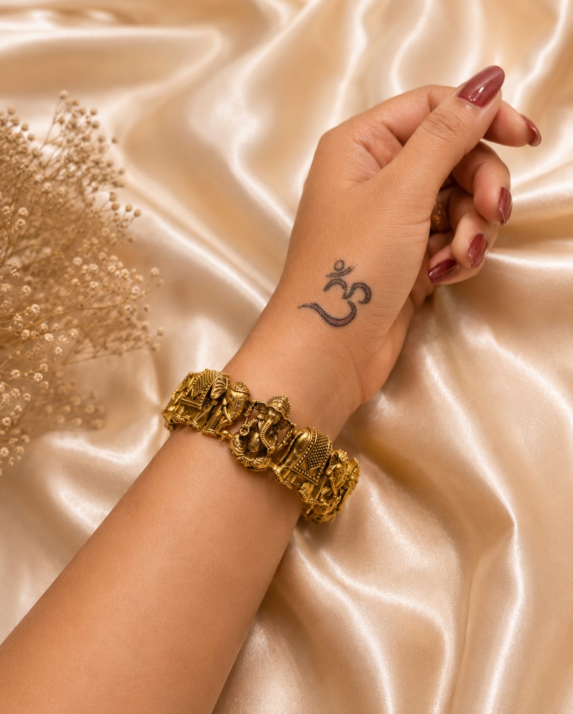 Antique Gold Plated Elephant Divine Temple Bangle (Set of 2)