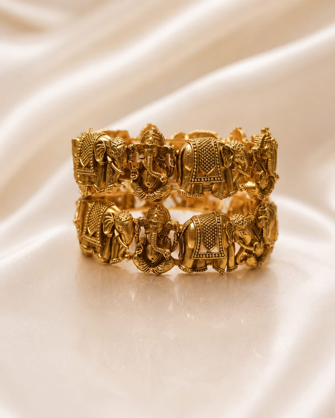 Antique Gold Plated Elephant Divine Temple Bangle (Set of 2)