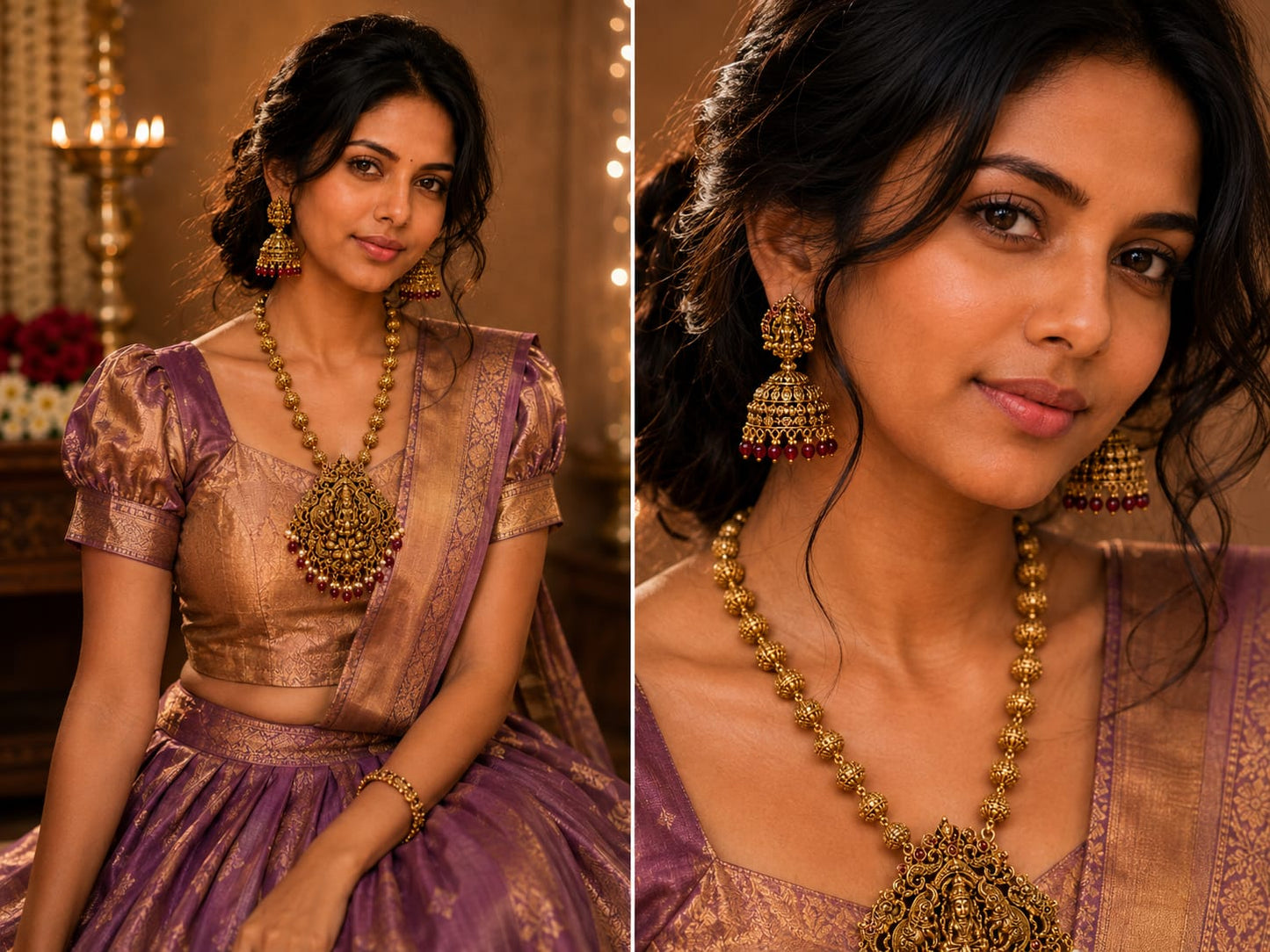 Royal Antique Goddess Lakshmi Temple Necklace Set with Jhumkas