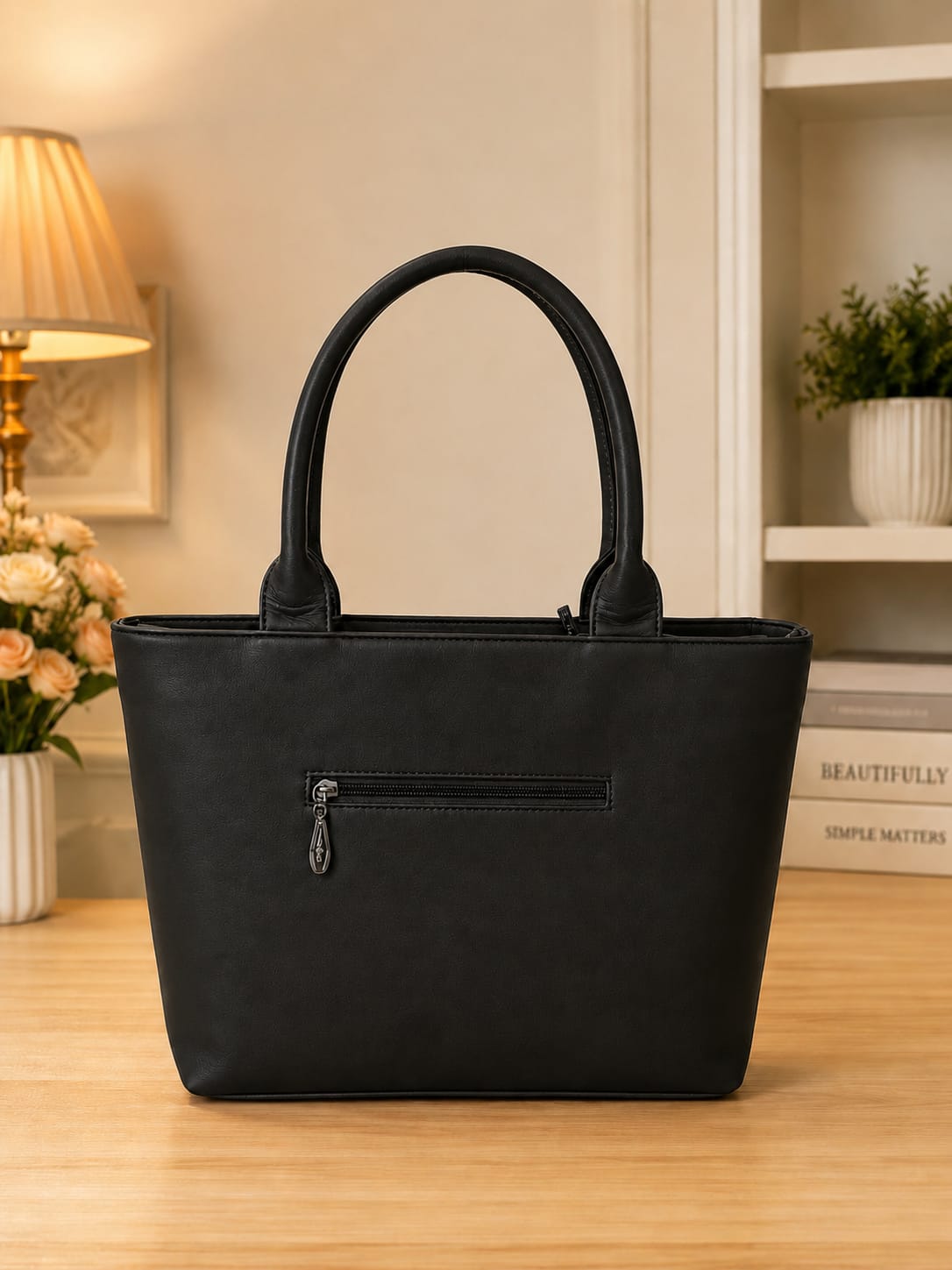 Elegant Black Quilted Tote Handbag with Matching Mini Pouch