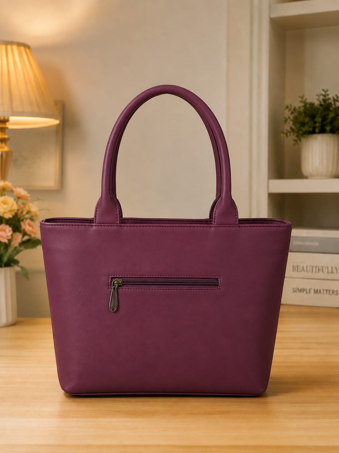 Chic Wine Plum Quilted Tote Handbag with Matching Mini Pouch
