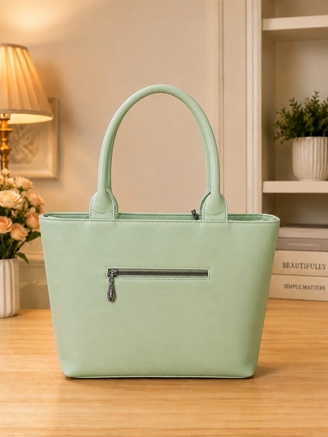 Elegant Mint Green Quilted Tote Handbag with Matching Mini Pouch
