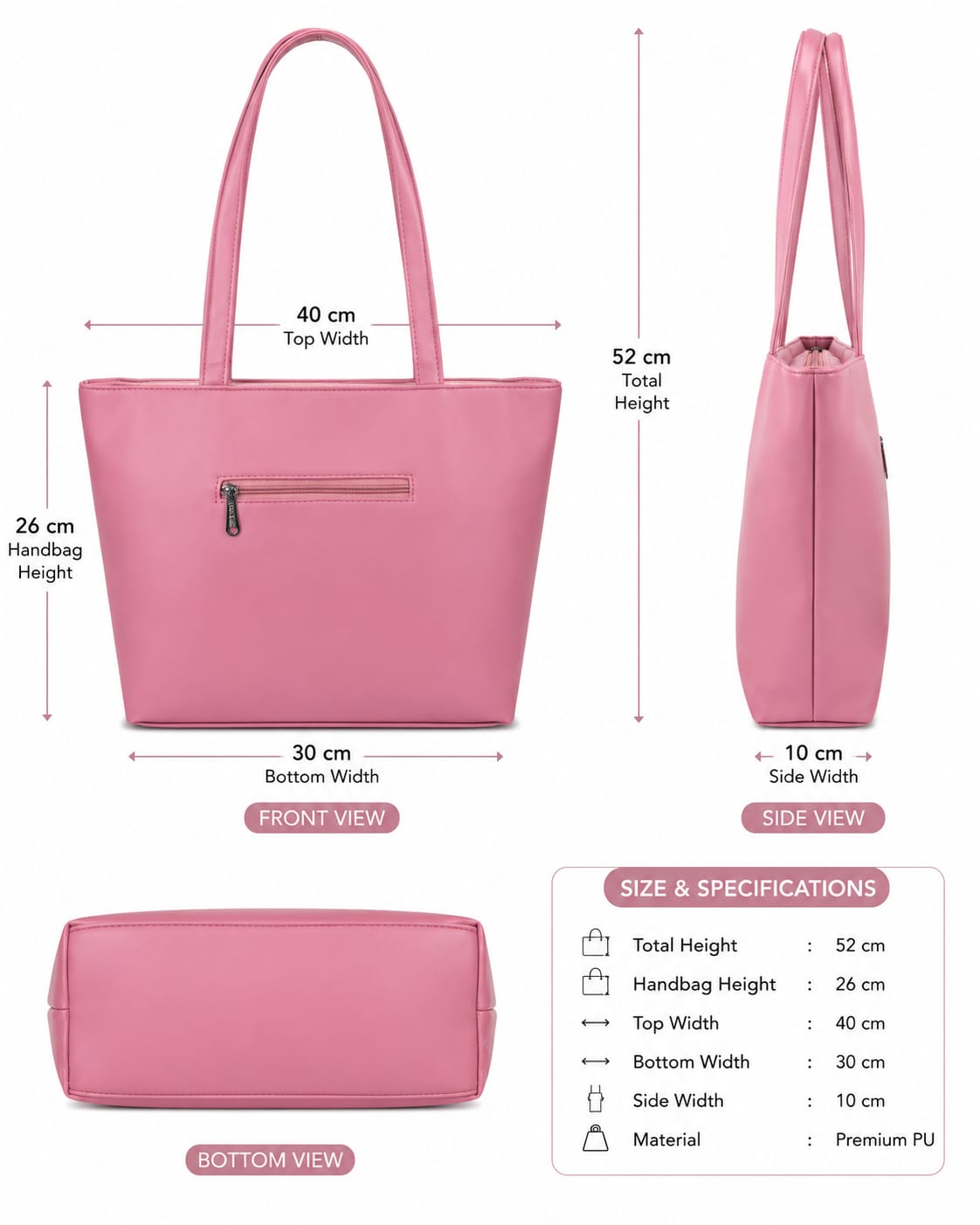 Chic Pink Quilted Tote Handbag with Matching Mini Pouch