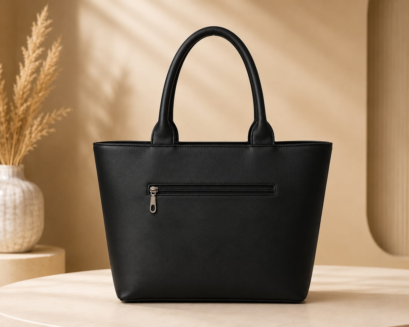 Classic Black Quilted Tote Handbag with Matching Mini Pouch