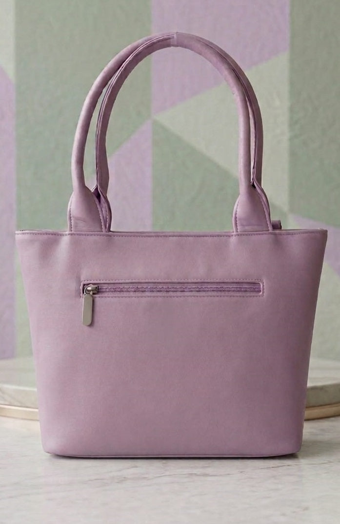 Chic Lavender Quilted Tote Handbag with Matching Mini Pouch