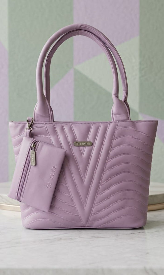 Chic Lavender Quilted Tote Handbag with Matching Mini Pouch