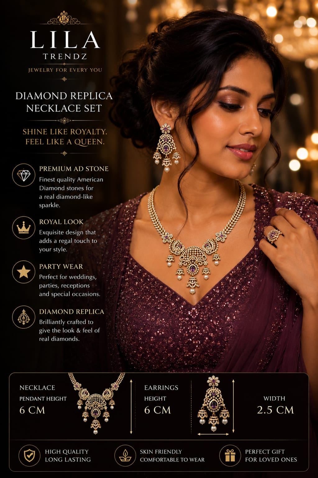 Sparkling Silver Finish American Diamond Necklace Set with Earrings & Maang Tikka
