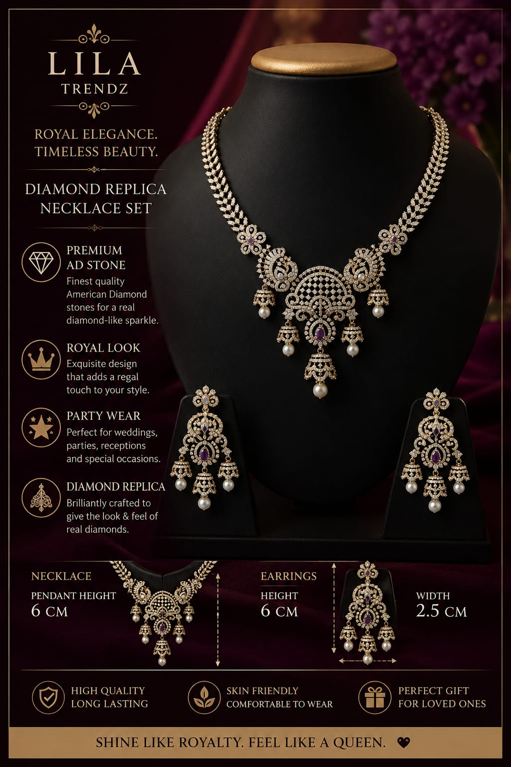 Sparkling Silver Finish American Diamond Necklace Set with Earrings & Maang Tikka