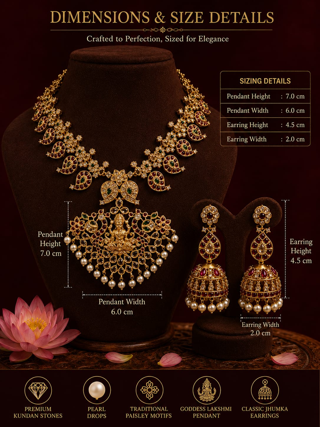 Antique Gold Choker Necklace Set with Goddess Lakshmi Pendant & Pearl Drops