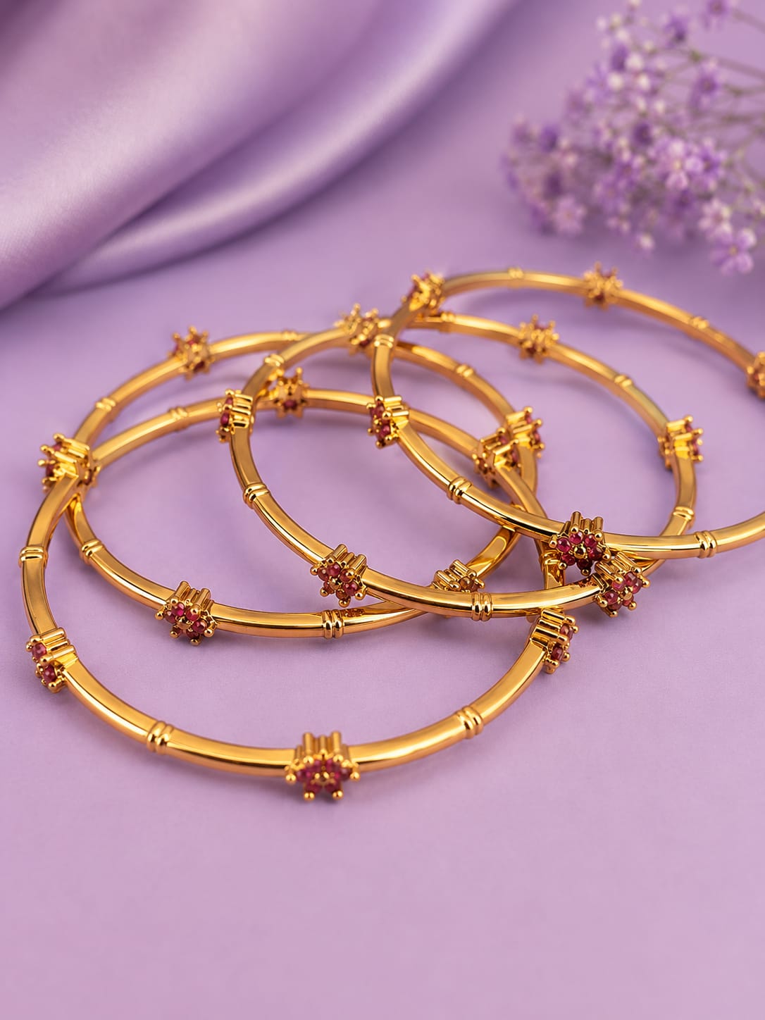 Elegant Antique Gold Multi-Strand Wire Bangles with Kemp Stones