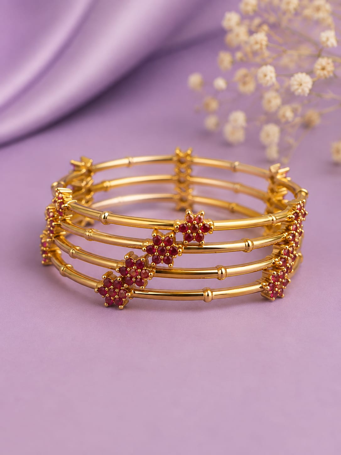 Elegant Antique Gold Multi-Strand Wire Bangles with Kemp Stones