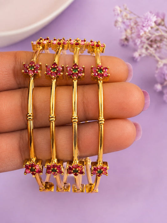 Elegant Antique Gold Multi-Strand Wire Bangles with Kemp Stones