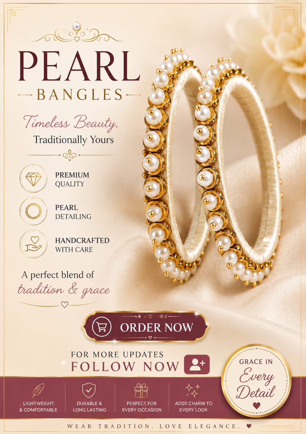 Pearl Embellished Silk Thread Bangle – Elegant Traditional Design
