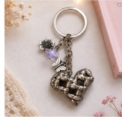 Handcrafted Cute Floral & Butterfly Heart Wire Keychain