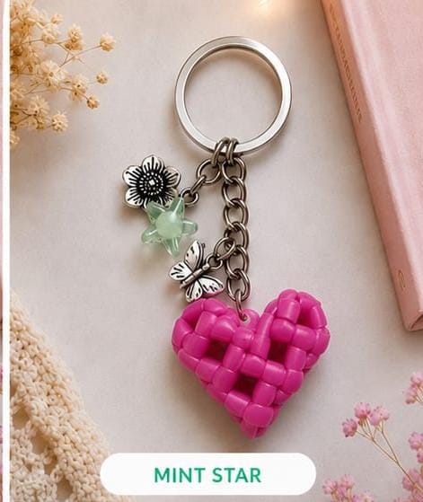 Handcrafted Cute Floral & Butterfly Pink Heart Wire Keychain