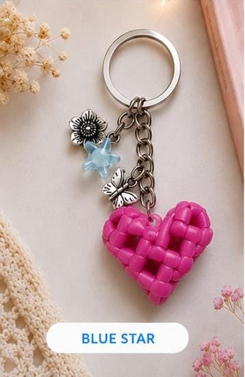 Handcrafted Cute Floral & Butterfly Pink Heart Wire Keychain