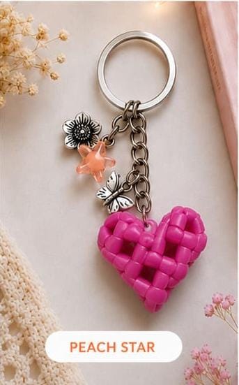 Handcrafted Cute Floral & Butterfly Pink Heart Wire Keychain