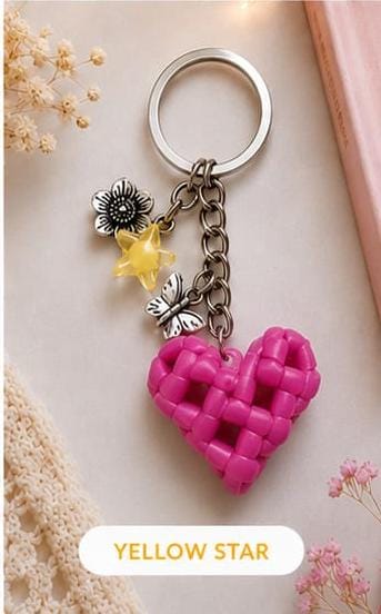 Handcrafted Cute Floral & Butterfly Pink Heart Wire Keychain